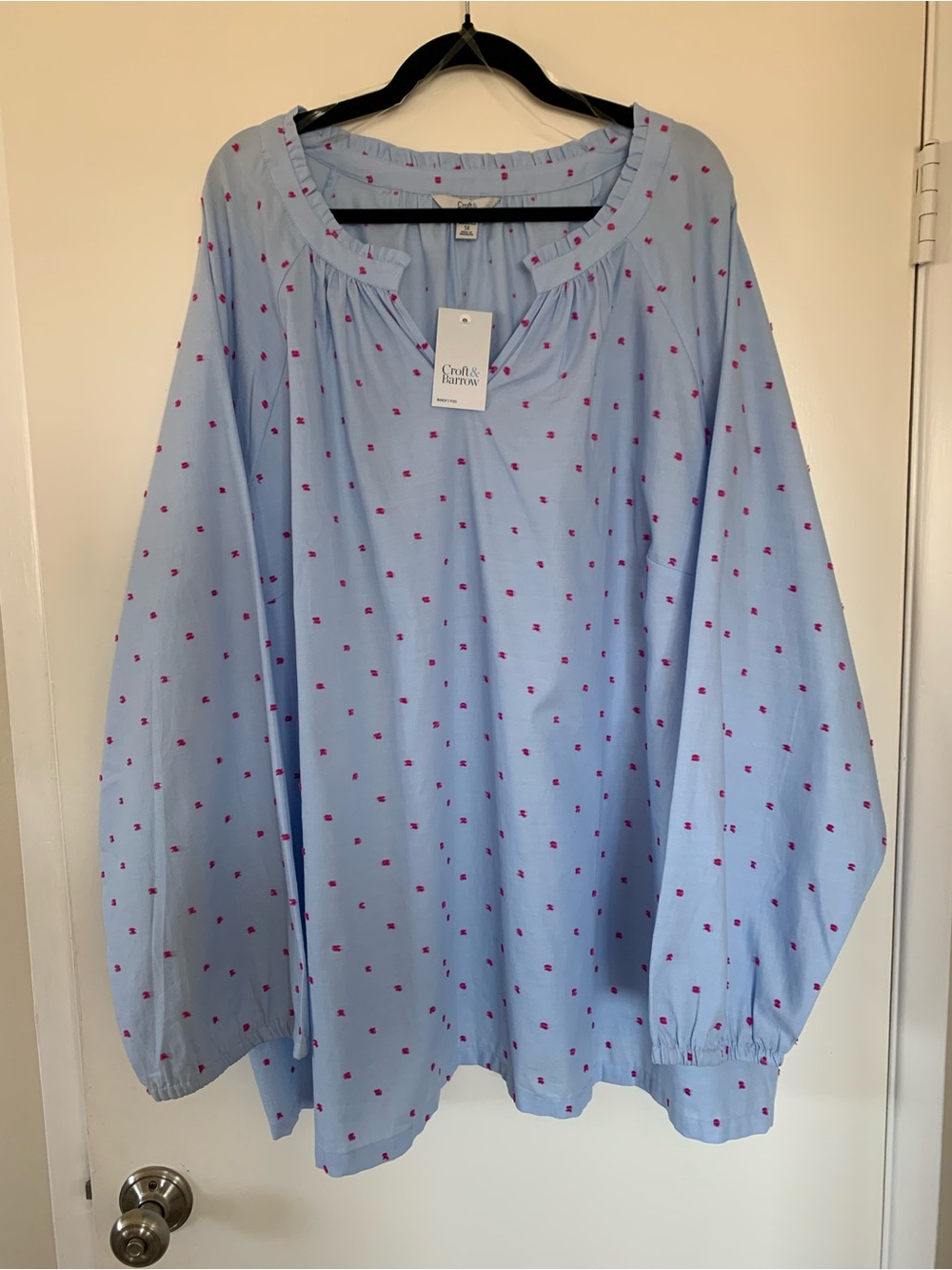 Women's Croft & Barrow® Raglan Cotton Peasant Blouse NWT Plus Size 5X Sky Blue